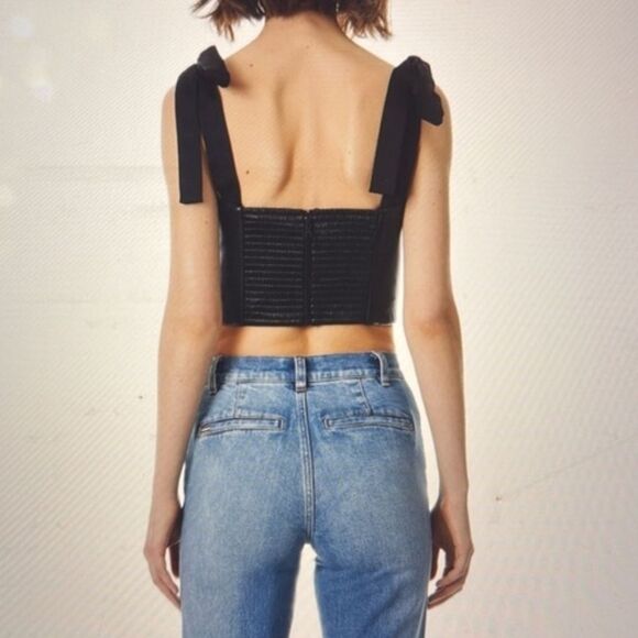 Alice + Olivia Cassidy Vegan Leather Tie Shoulders Top Sz 6 - Picture 4 of 12